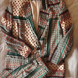 Zara Geometric Multicolor Women's Suit Blazer & Pants - Size S